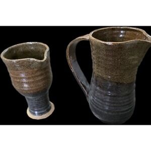 Handmade Rustic Pottery Pitcher And Chalice/Small Pitcher Stoneware Glazed